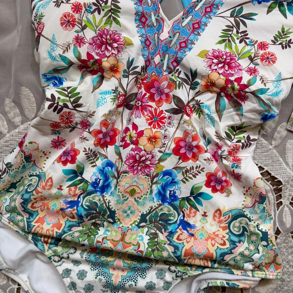 Johnny Was Dreamer One Piece Swimsuit Floral Paisley Multi CSW1922-J Size L NEW